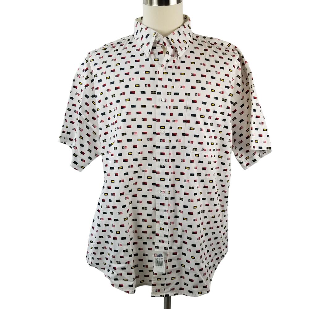 Ralph Lauren Chaps White Blue Flag Short Sleeve Vintage Button Down NEW Size XL